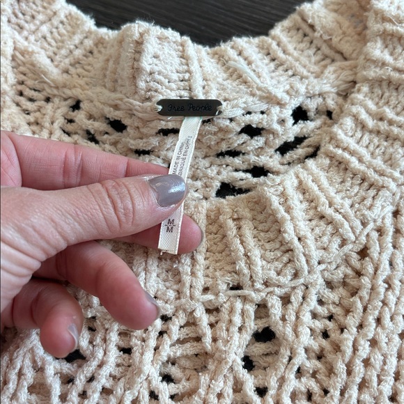 Free People higher love medium Open-Knit Fringe Crochet Sweater in Cream - Picture 4 of 7